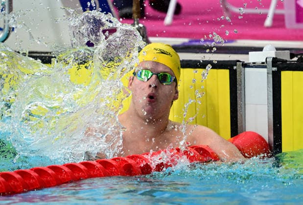 COM26 SWIMMING FINALS, Beau Matthews of Australia reacts after winning the Mens 100m Breaststroke SB9 Final at the Glasgow 2026 Commonwealth Games at the Tollcross International Swimming Centre in Glasgow, Scotland, Monday, July 27, 2026. ( NO ARCHIVING, EDITORIAL USE ONLY Glasgow Scotland United Kingdom  Copyright: xDEANxLEWINSx 20260728114185869572