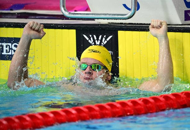 COM26 SWIMMING FINALS, Beau Matthews of Australia reacts after winning the Mens 100m Breaststroke SB9 Final at the Glasgow 2026 Commonwealth Games at the Tollcross International Swimming Centre in Glasgow, Scotland, Monday, July 27, 2026. ( NO ARCHIVING, EDITORIAL USE ONLY Glasgow Scotland United Kingdom  Copyright: xDEANxLEWINSx 20260728128375505611