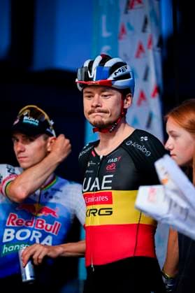 Na-Tourcriterium Aalst - 27 07 2026 AALST, BELGIUM - JULY 27 : Herregodts Rune (BEL) of UAE Team Emirates XRG on the podium during the 89th edition of the post Tour de France criterium of Aalst cycling race on July 27, 2026 in Aalst, Belgium, 27 07 2026 Aalst Belgium  Copyright: xTomasxSiskx