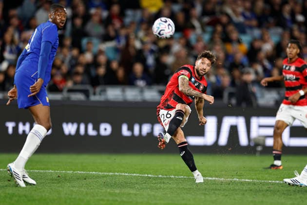 SOCCER CHELSEA WANDERERS, Brandon Borello of the Wanderers has a shot during the Sydney Super Cup match between Chelsea FC and the Western Sydney Wanderers FC at Accor Stadium in Sydney, Tuesday, July 28, 2026. ( NO ARCHIVING, EDITORIAL USE ONLY SYDNEY NEW SOUTH WALES AUSTRALIA  Copyright: xMARKxEVANSx 20260728135938755260