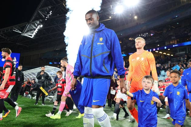 Tosin Adarabioyo of Chelsea leads Chelsea out onto the field during the match between Chelsea F.C. and Western Sydney Wanderers, Sydney Super Cup friendly at Accor Stadium, Sydney on 28 July 2026. Copyright: xPeterxDovganx 45290143