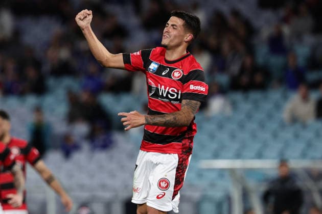 Aydan Hammond of Western Sydney Wanderers scores a goal and celebrates during the match between Chelsea F.C. and Western Sydney Wanderers, Sydney Super Cup friendly at Accor Stadium, Sydney on 28 July 2026. Copyright: xPeterxDovganx 45290157