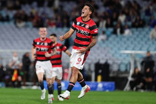 Aydan Hammond of Western Sydney Wanderers scores a goal and celebrates during the match between Chelsea F.C. and Western Sydney Wanderers, Sydney Super Cup friendly at Accor Stadium, Sydney on 28 July 2026. Copyright: xPeterxDovganx 45290159