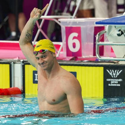 July 27, 2026, Glasgow, Scotland, Great Britain: SAM WILLIAMSON of Australia celebrates his win in the Swimming Men s 50m Breaststroke Final of the Commonwealth Games Glasgow 2026 at the Tollcross International Swimming Centre in Glasgow, Scotland. Glasgow Great Britain - ZUMAc179 20260727_zep_c179_362 Copyright: xMickaelxChavetx