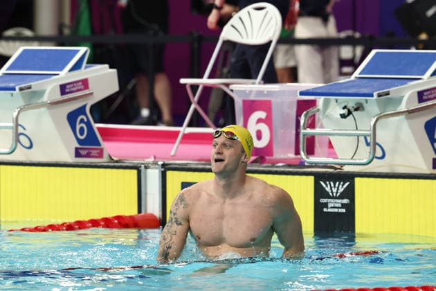 July 27, 2026, Glasgow, Scotland, Great Britain: SAM WILLIAMSON of Australia celebrates his win in the Swimming Men s 50m Breaststroke Final of the Commonwealth Games Glasgow 2026 at the Tollcross International Swimming Centre in Glasgow, Scotland. Glasgow Great Britain - ZUMAc179 20260727_zep_c179_365 Copyright: xMickaelxChavetx