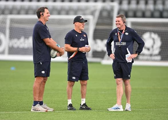 The Oriam, Edinburgh. New Attack Coach Tim Sampson,Edinburgh Rugby Defence Coach Brad Davis with Head Coach Sean Everitt Edinburgh Rugby Training and press conference, PK, Pressekonferenz Rugby Union, Hive Stadium, Edinburgh, Scotland, UK - 28 Jul 2026Edinburgh Hive Stadium United Kingdom  Copyright: xNeilxHanna Shutterstockx 17017414v