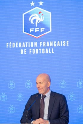 press conference, PK, Pressekonferenz to present Zinedine Zidane as the new coach of France Football national team, Nationalteam - Paris AJ Former French international football player Zinedine Zidane during a press conference to present him as the new head coach of France national football team at the French Football Federation headquarters (FFF) in Paris, France on July 28, 2026. The former France playmaker, who won the 1998 World Cup and the 2000 European Championship, EM, Europameisterschaft as a player, has been appointed head coach of the French national team, succeeding Didier Deschamps, the French Football Federation (FFF) announced. Zidane takes over from his former teammate Deschamps, who had been in charge since 2012; Deschamps tenure ended with a fourth-place finish at the 2026 World Cup, following a title win in 2018 and a final appearance in 2022. Photo by Alexis Jumeau ABACAPRESS.COM Paris France  Copyright: xJumeauxAlexis ABACAx