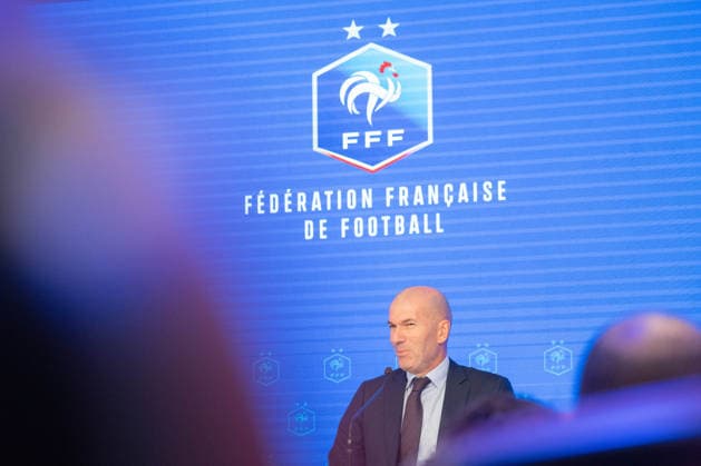 press conference, PK, Pressekonferenz to present Zinedine Zidane as the new coach of France Football national team, Nationalteam - Paris AJ Former French international football player Zinedine Zidane during a press conference to present him as the new head coach of France national football team at the French Football Federation headquarters (FFF) in Paris, France on July 28, 2026. The former France playmaker, who won the 1998 World Cup and the 2000 European Championship, EM, Europameisterschaft as a player, has been appointed head coach of the French national team, succeeding Didier Deschamps, the French Football Federation (FFF) announced. Zidane takes over from his former teammate Deschamps, who had been in charge since 2012; Deschamps tenure ended with a fourth-place finish at the 2026 World Cup, following a title win in 2018 and a final appearance in 2022. Photo by Alexis Jumeau ABACAPRESS.COM Paris France  Copyright: xJumeauxAlexis ABACAx
