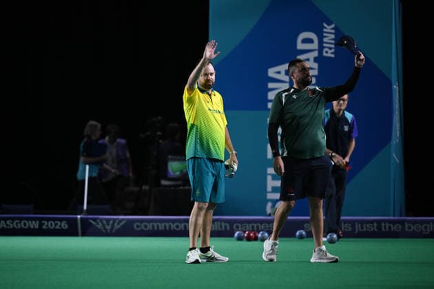 COM26 BOWLS, Aaron Wilson of Australia competes in his bronze medal lawn bowls match against Gary Kelly of Northern Ireland at the Glasgow 2026 Commonwealth Games at SEC Centre Hall 3 in Glasgow, Scotland, Tuesday, July 28, 2026. ( NO ARCHIVING, EDITORIAL USE ONLY Glasgow Scotland United Kingdom  Copyright: xDEANxLEWINSx 20260728121683071987