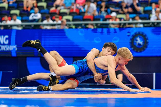U17, U 17 Wrestling World Championships 51kg GR - Denys Kiryk (UKR) df. Jan Beran (CZE) *** U17 Wrestling World Championships, 51 kg Greco-Roman: Denys Kiryk (UKR) defeated Jan Beran (CZE) Copyright: xUnitedxWorldxWrestlingx xAmirrezx UWW-U17-WC-BAKU-2026