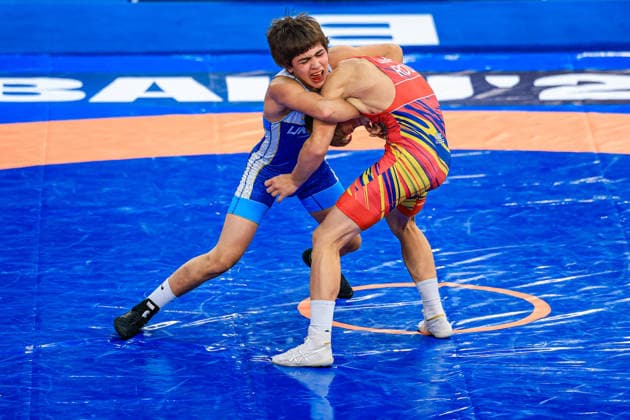 U17, U 17 Wrestling World Championships 60kg GR - Alexandru Ilie Lungu (ROU) df. Rakhman Gamidov (UKR) *** U17 Wrestling World Championships, 60 kg Greco-Roman: Alexandru Ilie Lungu (ROU) def. Rakhman Gamidov (UKR) Copyright: xUnitedxWorldxWrestlingx xAmirrezx UWW-U17-WC-BAKU-2026
