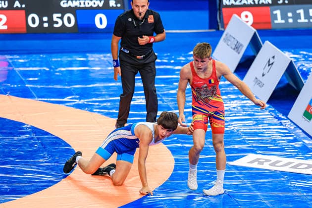 U17, U 17 Wrestling World Championships 60kg GR - Alexandru Ilie Lungu (ROU) df. Rakhman Gamidov (UKR) *** U17 Wrestling World Championships, 60 kg Greco-Roman: Alexandru Ilie Lungu (ROU) def. Rakhman Gamidov (UKR) Copyright: xUnitedxWorldxWrestlingx xAmirrezx UWW-U17-WC-BAKU-2026