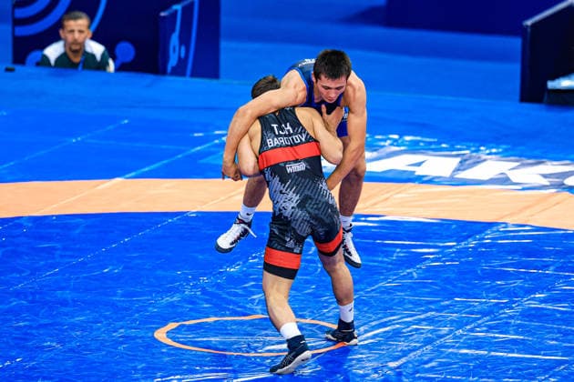 U17, U 17 Wrestling World Championships 60kg GR - Makhdi Barotov (TJK) df. Sadriddin Tulkinboev (UZB) *** U17 Wrestling World Championships, 60 kg Greco-Roman: Makhdi Barotov (TJK) defeated Sadriddin Tulkinboev (UZB) Copyright: xUnitedxWorldxWrestlingx xAmirrezx UWW-U17-WC-BAKU-2026
