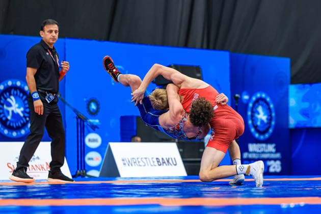 U17, U 17 Wrestling World Championships 60kg GR - Raman Sharkou (BLR) df. Osman Ege Ozdemir (TUR) *** U17 Wrestling World Championships, 60 kg, Greco-Roman: Raman Sharkou (BLR) def. Osman Ege Ozdemir (TUR) Copyright: xUnitedxWorldxWrestlingx xAmirrezx UWW-U17-WC-BAKU-2026