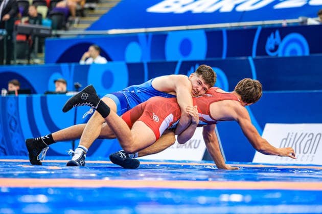 U17, U 17 Wrestling World Championships 92kg GR - Todor Aksentijevic (SRB) df. Ionut Erick Patru (ROU) *** U17 Wrestling World Championships, 92 kg Greco-Roman: Todor Aksentijevic (SRB) defeated Ionut Erick Patru (ROU) Copyright: xUnitedxWorldxWrestlingx xAmirrezx UWW-U17-WC-BAKU-2026