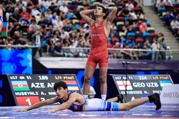 U17, U 17 Wrestling World Championships 51kg GR - Abdurrahman Huseynli (AZE) df. Gevorg Harutyunyan (ARM) *** U17 Wrestling World Championships, 51 kg Greco-Roman: Abdurrahman Huseynli (AZE) defeated Gevorg Harutyunyan (ARM) Copyright: xKostadinxAndonovx UWW-U17-WC-BAKU-2026