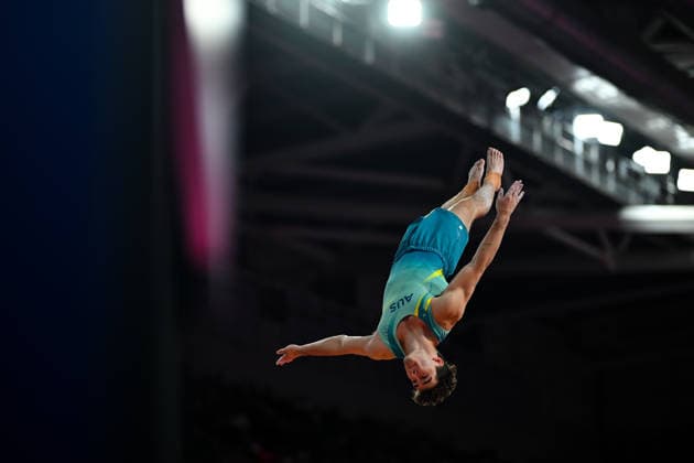 COM26 ARTISTIC GYMNASTICS, James Hardy of Australia competes in the Artistic Gymnastics Men™s Vault Final during the Glasgow 2026 Commonwealth Games at the Glasgow International Arena in Glasgow, Scotland, Tuesday, July 28, 2026. ( NO ARCHIVING, EDITORIAL USE ONLY Glasgow Scotland United Kingdom  Copyright: xLUKASxCOCHx 20260728172691243410