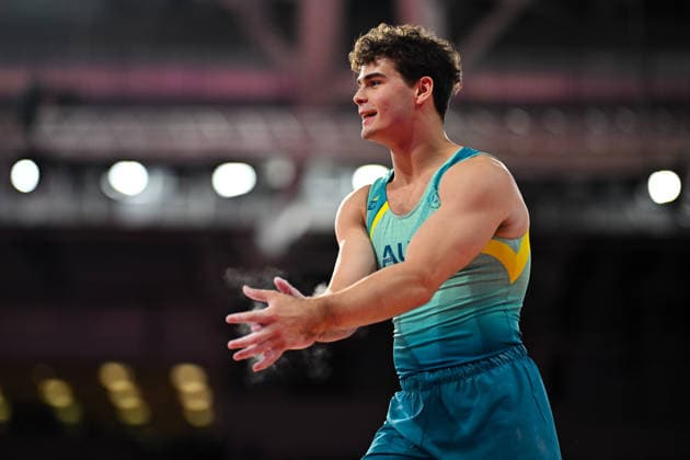 COM26 ARTISTIC GYMNASTICS, James Hardy of Australia competes in the Artistic Gymnastics Men™s Vault Final during the Glasgow 2026 Commonwealth Games at the Glasgow International Arena in Glasgow, Scotland, Tuesday, July 28, 2026. ( NO ARCHIVING, EDITORIAL USE ONLY Glasgow Scotland United Kingdom  Copyright: xLUKASxCOCHx 20260728183694105349