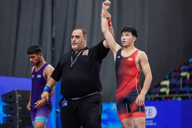U17, U 17 Wrestling World Championships 71kg GR - Baiel Bakytbekovich Nuraliev (KGZ) df. Parnam Singh (IND) *** U17 Wrestling World Championships, 71 kg, Greco-Roman: Baiel Bakytbekovich Nuraliev (KZ) def. Parnam Singh (IND) Copyright: xKostadinxAndonovx UWW-U17-WC-BAKU-2026