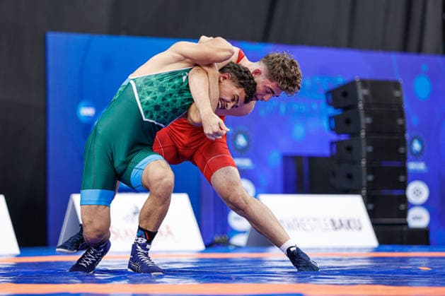 U17, U 17 Wrestling World Championships 71kg GR - Bogdan Talmaci (MDA) df. Houdaifa Boutarfaya (ALG) *** U17 Wrestling World Championships, 71 kg Greco-Roman: Bogdan Talmaci (MDA) def. Houdaifa Boutarfaya (ALG) Copyright: xKostadinxAndonovx UWW-U17-WC-BAKU-2026