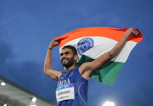 July 27, 2026, Glasgow, Scotland, United Kingdom: Glasgow, Scotland, United Kingdom. Sarvesh Kushare (India) celebrates after winning silver in the menÃ¢â‚¬â ¢s high jump during the Commonwealth Games 2026 at Scotstoun Stadium. Glasgow United Kingdom - ZUMAk197 20260727_zsp_k197_010 Copyright: xRanjithxKumarx