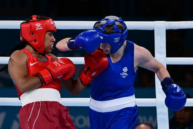 COM26 BOXING, Flora Loga of Papua New Guinea in the Womens 65kg Quarter Final match against Caitlin Rainey of Scotland during the Glasgow 2026 Commonwealth Games at SEC Centre in Glasgow, United Kingdom, Tuesday, July 28, 2026. ( NO ARCHIVING, EDITORIAL USE ONLY, AUSTRALIA ONLY Glasgow Scotland United Kingdom  Copyright: xDEANxLEWEINSx 20260728114764950447
