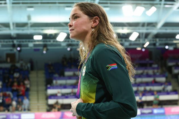 July 27, 2026, Glasgow, Scotland, Great Britain: ERIN GALLAGHER of South Africa poses with her bronze medal in the Swimming Women s 100m Butterfly Medal Ceremony of the Commonwealth Games Glasgow 2026 at the Tollcross International Swimming Centre in Glasgow, Scotland. Glasgow Great Britain - ZUMAc179 20260727_zep_c179_473 Copyright: xMickaelxChavetx