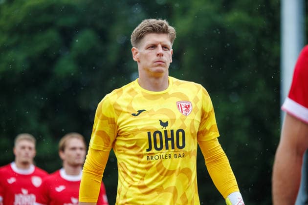 Torwart Jakub Jakubov (Greifswald) ; GER, Greifswalder FC vs. Hallescher FC, Fußball, Männer, Regionalliga Nordost, 1.Spieltag, Spielzeit 2026 2027, 25.07.2026 Greifswald Volksstadion Mecklenburg - Vorpommern Deutschland *** Goalkeeper Jakub Jakubov, Greifswald, GER; Greifswalder FC vs. Hallescher FC; Soccer; Men; Northeast Regional League; Matchday 1; 2026–2027 Season; July 25, 2026; Greifswald Volksstadion, Mecklenburg-Western Pomerania, Germany