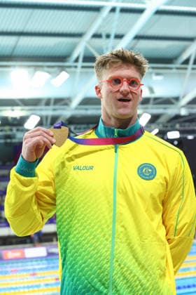 July 27, 2026, Glasgow, Scotland, Great Britain: SAM WILLIAMSON of Australia poses with the gold medal during the Swimming Men s 50m Breaststroke Medal Ceremony of the Commonwealth Games Glasgow 2026 at the Tollcross International Swimming Centre in Glasgow, Scotland. Glasgow Great Britain - ZUMAc179 20260727_zep_c179_515 Copyright: xMickaelxChavetx
