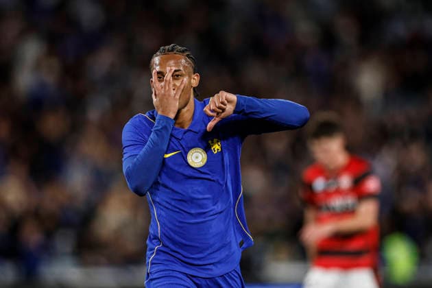 SOCCER CHELSEA WANDERERS, Joao Pedro of Chelsea celebrates a goal during the Sydney Super Cup match between Chelsea FC and the Western Sydney Wanderers FC at Accor Stadium in Sydney, Tuesday, July 28, 2026. ( NO ARCHIVING, EDITORIAL USE ONLY SYDNEY NEW SOUTH WALES AUSTRALIA  Copyright: xMARKxEVANSx 20260728155280914950