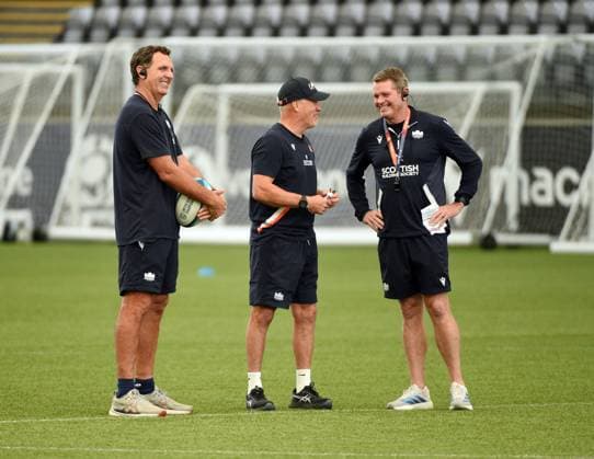 (L to R) Tim Sampson - Edinburgh Rugby attack coach, Brad Davis - Edinburgh Rugby Defence Coach and Sean Everitt - Edinburgh Rugby head coach. Edinburgh Rugby training, Oriam Sports complex, Edinburgh, Scotland, UK - 28 Jul 2026Edinburgh Oriam Sports complex Scotland United Kingdom  Copyright: xGibson Fotosport Shutterstockx 17020775r