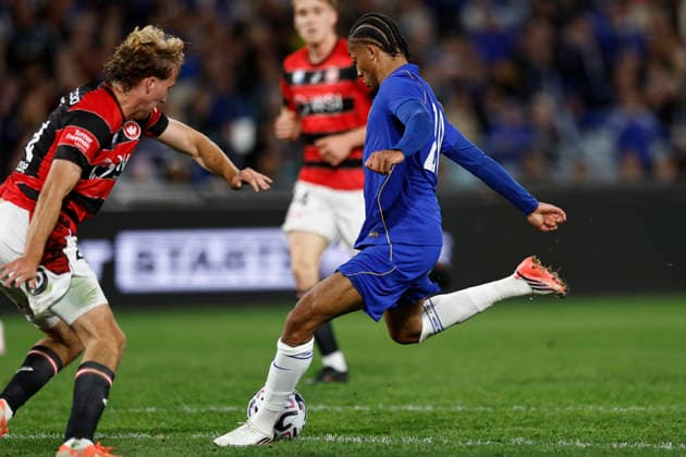 SOCCER CHELSEA WANDERERS, Joao Pedro of Chelsea scores a goal during the Sydney Super Cup match between Chelsea FC and the Western Sydney Wanderers FC at Accor Stadium in Sydney, Tuesday, July 28, 2026. ( NO ARCHIVING, EDITORIAL USE ONLY SYDNEY NEW SOUTH WALES AUSTRALIA  Copyright: xMARKxEVANSx 20260728110284386966