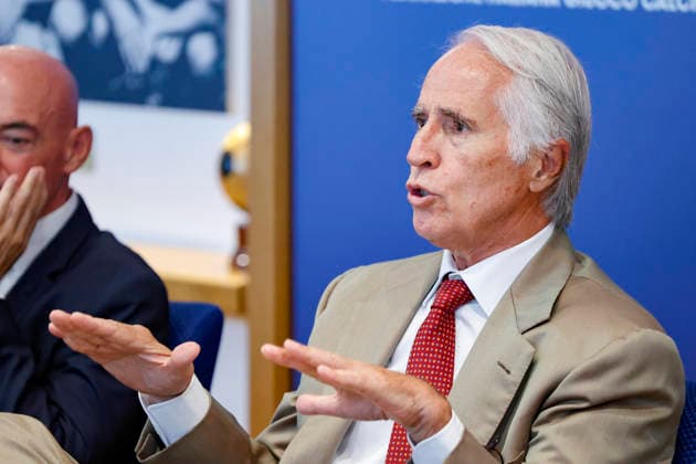 July 28, 2026, Roma, ITALIA: FIGC President Giovanni Malago during a press conference, PK, Pressekonferenz following the FIGC Federal Council meeting in Rome, Italy, 28 July 2026.ANSA FABIO FRUSTACI. ++ Malago Addio Mancini Nel 2023? Importante Si Sia Scusato, Vedrete Domani.. ++  - ZUMAa110 20260728_zaf_a110_014 Copyright: xFabioxFrustacix