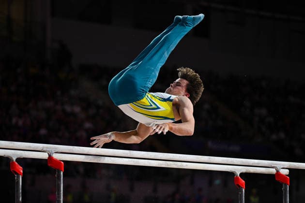 COM26 ARTISTIC GYMNASTICS, Jesse Moore of Australia competes in the Artistic Gymnastics Men™s Parallel Bars Final during the Glasgow 2026 Commonwealth Games at the Glasgow International Arena in Glasgow, Scotland, Tuesday, July 28, 2026. ( NO ARCHIVING, EDITORIAL USE ONLY Glasgow Scotland United Kingdom  Copyright: xLUKASxCOCHx 20260729114554344187