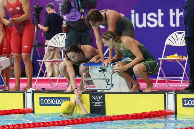 July 27, 2026, Glasgow, Scotland, Great Britain: MOLLIE O CALLAGHAN with LANI PALLISTER, HANNAH CASEY and INZE MILLER of Team AUSTRALIA win the Swimming Women s 4x200m Freestyle Relay Final of the Commonwealth Games Glasgow 2026 at the Tollcross International Swimming Centre in Glasgow, Scotland. Glasgow Great Britain - ZUMAc179 20260727_zep_c179_557 Copyright: xMickaelxChavetx
