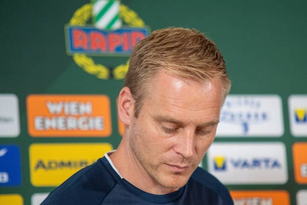 SOCCER - UEFA ECL, Rapid vs Santa Coloma VIENNA,AUSTRIA,28.JUL.26 - SOCCER - UEFA Conference League, qualification, SK Rapid Wien vs FC Santa Coloma, preview, press conference, PK, Pressekonferenz Rapid. Image shows head coach Johannes Hoff Thorup (Rapid).  GEPAxpictures xGabrielxLopez