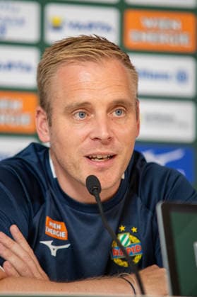 SOCCER - UEFA ECL, Rapid vs Santa Coloma VIENNA,AUSTRIA,28.JUL.26 - SOCCER - UEFA Conference League, qualification, SK Rapid Wien vs FC Santa Coloma, preview, press conference, PK, Pressekonferenz Rapid. Image shows head coach Johannes Hoff Thorup (Rapid).  GEPAxpictures xGabrielxLopez