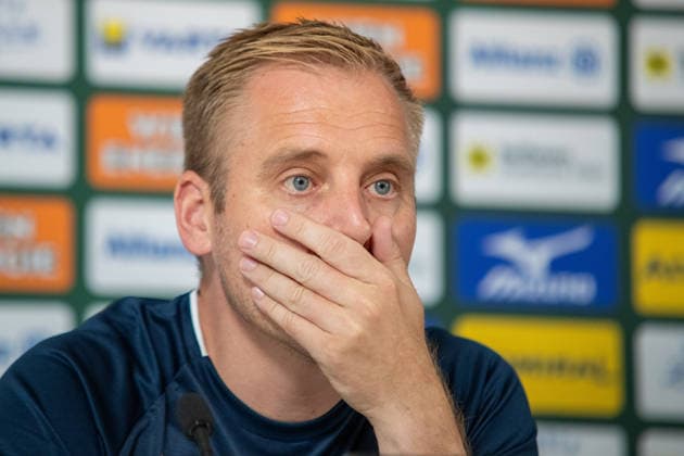 SOCCER - UEFA ECL, Rapid vs Santa Coloma VIENNA,AUSTRIA,28.JUL.26 - SOCCER - UEFA Conference League, qualification, SK Rapid Wien vs FC Santa Coloma, preview, press conference, PK, Pressekonferenz Rapid. Image shows head coach Johannes Hoff Thorup (Rapid).  GEPAxpictures xGabrielxLopez