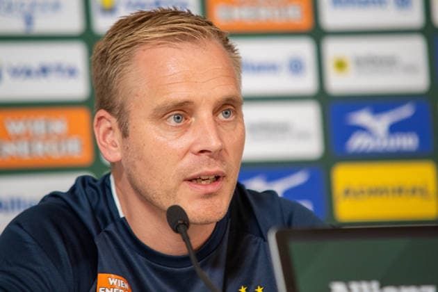 SOCCER - UEFA ECL, Rapid vs Santa Coloma VIENNA,AUSTRIA,28.JUL.26 - SOCCER - UEFA Conference League, qualification, SK Rapid Wien vs FC Santa Coloma, preview, press conference, PK, Pressekonferenz Rapid. Image shows head coach Johannes Hoff Thorup (Rapid).  GEPAxpictures xGabrielxLopez