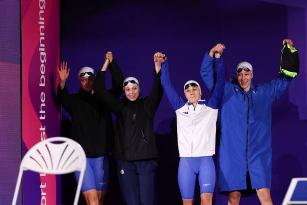 July 27, 2026, Glasgow, Scotland, Great Britain: MEGAN BARNES, LUCY HOPE, EVI MACKIE and EVELYN DAVIS of Team Scotland in the Swimming Women s 4x200m Freestyle Relay Final of the Commonwealth Games Glasgow 2026 at the Tollcross International Swimming Centre in Glasgow, Scotland. Commowealth Games 2026: Swimming  - ZUMAc179 20260727_zep_c179_605 Copyright: xMickaelxChavetx