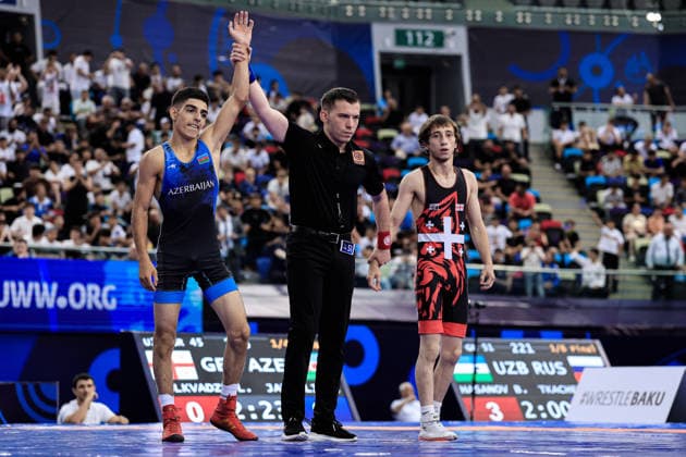 U17, U 17 Wrestling World Championships 45kg GR - Ali Javadli (AZE) df. Luka Bolkvadze (GEO) *** U17 Wrestling World Championships, 45 kg, Greco-Roman: Ali Javadli (AZE) def. Luka Bolkvadze (GEO) Copyright: xKostadinxAndonovx UWW-U17-WC-BAKU-2026