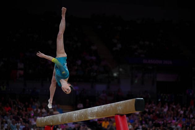 COM26 ARTISTIC GYMNASTICS, Kate McDonald of Australia competes in the Artistic Gymnastics Women™s Balance Bean Final during the Glasgow 2026 Commonwealth Games at the Glasgow International Arena in Glasgow, Scotland, Tuesday, July 28, 2026. ( NO ARCHIVING, EDITORIAL USE ONLY Glasgow Scotland United Kingdom  Copyright: xLUKASxCOCHx 20260729184136582600