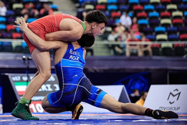 U17, U 17 Wrestling World Championships 71kg GR - Kristiyan Georgiev Krastev (BUL) df. Baiel Bakytbekovich Nuraliev (KGZ) *** U17 Wrestling World Championships, 71 kg, Greco-Roman: Kristiyan Georgiev Krastev (BUL) def. Baiel Bakytbekovich Nuraliev (KGZ) Copyright: xKostadinxAndonovx UWW-U17-WC-BAKU-2026