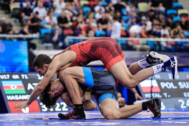 U17, U 17 Wrestling World Championships 71kg GR - Roman Ivanyk (UKR) df. Nadir Hasanov (AZE) *** U17 Wrestling World Championships, 71 kg Greco-Roman: Roman Ivanyk (UKR) defeated Nadir Hasanov (AZE) Copyright: xKostadinxAndonovx UWW-U17-WC-BAKU-2026