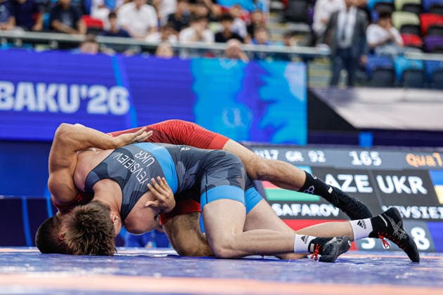 U17, U 17 Wrestling World Championships 92kg GR - Hlib Yevsieiev (UKR) df. Zohrab Safarov (AZE) *** U17 Wrestling World Championships, 92 kg Greco-Roman: Hlib Yevsieiev (UKR) defeated Zohrab Safarov (AZE) Copyright: xKostadinxAndonovx UWW-U17-WC-BAKU-2026