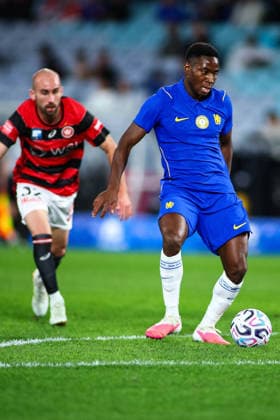 RECORD DATE NOT STATED 28th July 2026, Accor Stadium, Sydney, New South Wales, Australia; Friendly Football, Chelsea versus Western Sydney Wanderers; Tosin Adarabioyo of Chelsea FC passes the ball back to his goalkeeper KevinxManning