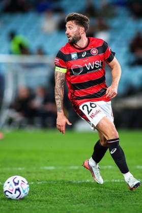 RECORD DATE NOT STATED 28th July 2026, Accor Stadium, Sydney, New South Wales, Australia; Friendly Football, Chelsea versus Western Sydney Wanderers; Brandon Borrello of Western Sydney Wanderers looks up for a passing option KevinxManning