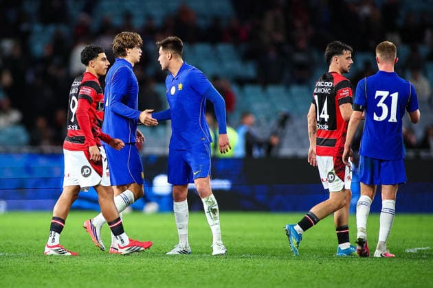 RECORD DATE NOT STATED 28th July 2026, Accor Stadium, Sydney, New South Wales, Australia; Friendly Football, Chelsea versus Western Sydney Wanderers; players shake hands after the match, Chelsea defeat Western Sydney Wanderers 6-4 KevinxManning