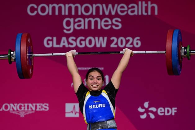 COM26 WEIGHTLIFTING, Femily-Crystie Notte of Nauru competes in the Women™s 63kg Weightlifting during the Glasgow 2026 Commonwealth Games at the SEC Armadillo in Glasgow, Scotland, Thursday, July 28, 2026. ( NO ARCHIVING, EDITORIAL USE ONLY Glasgow Scotland United Kingdom  Copyright: xDEANxLEWINSx 20260729125604344866