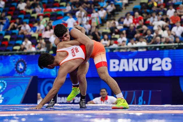 U17, U 17 Wrestling World Championships 65kg GR - Orkhan Habibli (AZE) df. Kunal Dagar (IND) *** U17 Wrestling World Championships, 65 kg Greco-Roman: Orkhan Habibli (AZE) def. Kunal Dagar (IND) Copyright: xKostadinxAndonovx UWW-U17-WC-BAKU-2026